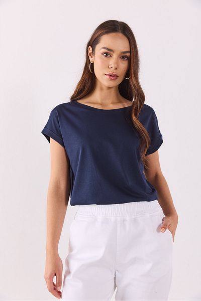 VENA Тениска с яка Cindy Bike Collar Regular Fit Basic Modal, тъмносиня