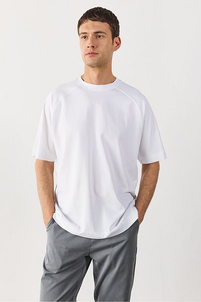 VENA Ανδρικό μπλουζάκι Crew Neck Raglan με χοντρό μανίκι Oversize - ΛΕΥΚΟ