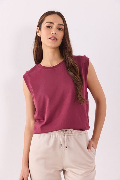 VENA Gâtul turn - Tricou din bumbac fără mâneci (roșu Claret)