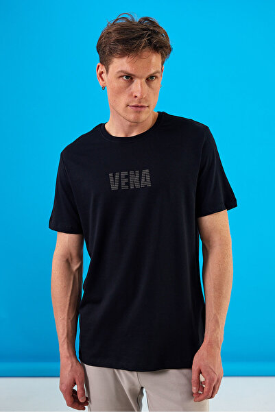 VENA Μπλουζάκι με λογότυπο με τύπωμα Crew Neck - Μαύρο