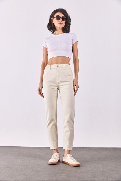 VENA Norah Colorful Jean Trousers with Elastic Waist - Bone