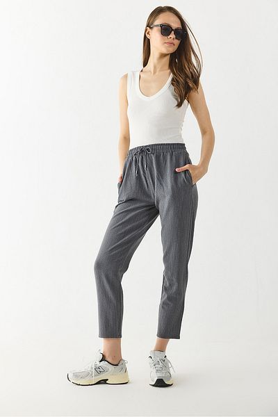 VENA Alian Elastic Waist Thick Striped Seersucker Trousers - Gray Striped