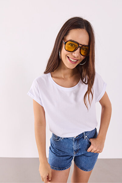 VENA Tricou modal de bază Cindy Crew Neck Regular Fit (TENCEL)(TM) - ALB