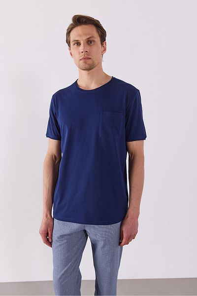 VENA Simon Crew Neck Basic T-Shirt με λεπτομέρεια τσέπης - ΣΚΟΥΡΟ ΜΠΛΕ