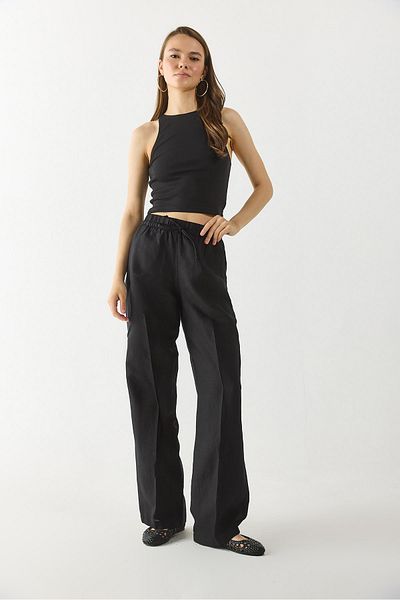 VENA Women's Wide Leg Linen Beach Pants - Black