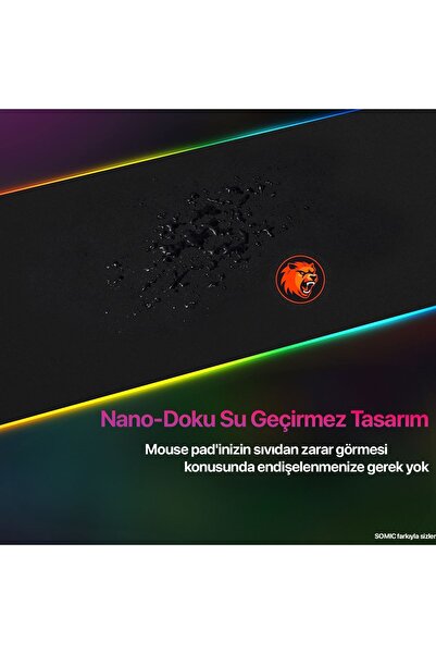 SOMIC Rgb Mousepad 14 Değişen Ledli Düz Siyah 80*30 Cm Gaming Oyuncu Su Geçirmez, Işıklı Mouse Pad