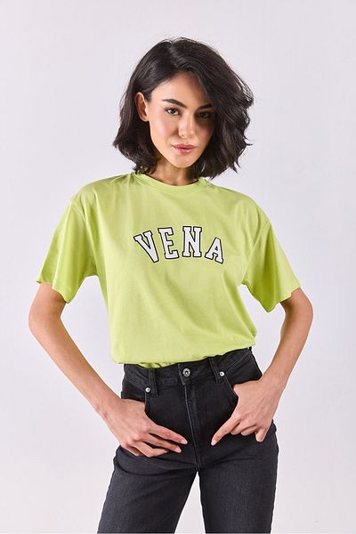 VENA Tricou cu decolteu rotund cu imprimeu jeans - Lime
