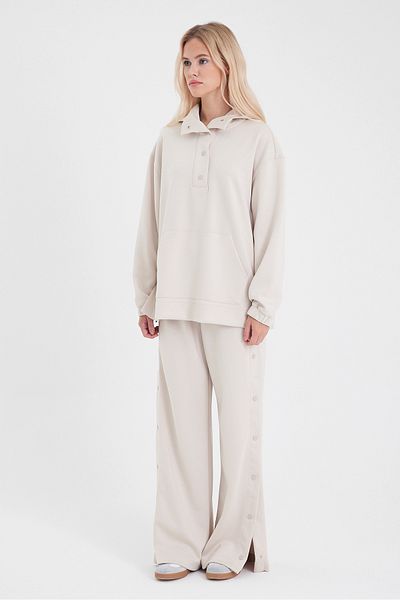 VENA Ruby Wide Leg Elastic Waist Jogging Trousers with Snaps on the Side (Cupro) - Bone