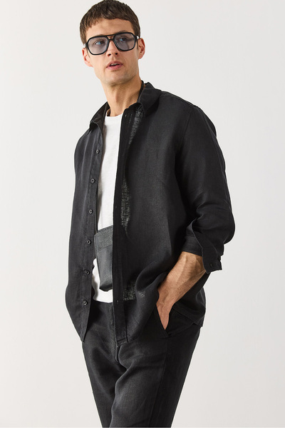 VENA Λινό πουκάμισο Nicolas Regular Fit - Μαύρο