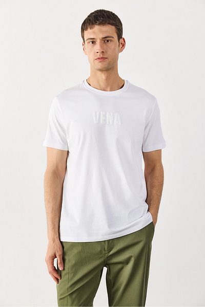 VENA Μπλουζάκι με λογότυπο Crew Neck - Λευκό