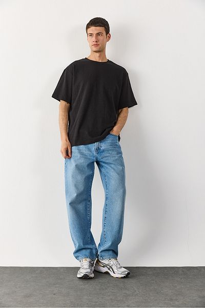 VENA Μαύρο Oversize T-Shirt με Κρουαζέ Λαιμό