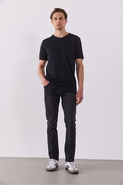 VENA Simon Crew Neck Basic T-Shirt με λεπτομέρεια τσέπης - ΜΑΥΡΟ