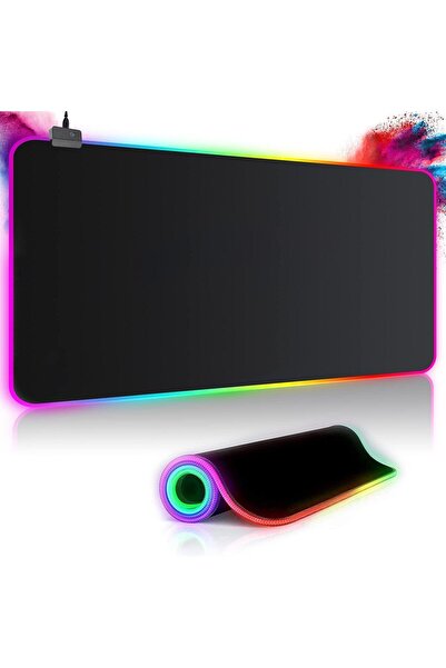 SOMIC Rgb Mousepad 14 Değişen Ledli Düz Siyah 80*30 Cm Gaming Oyuncu Su Geçirmez, Işıklı Mouse Pad