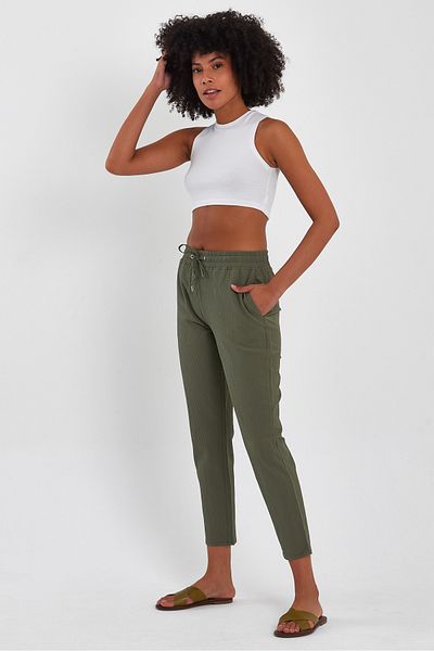 VENA Alian Dobby Beach Trousers with Elastic Waist - Khaki