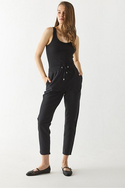 VENA Alian Dobby Beach Trousers with Elastic Waist - Black