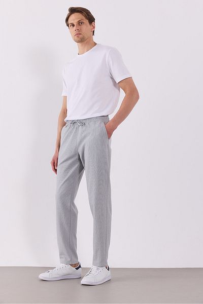 VENA Παντελόνι Alfred Elastic Waist Gingham Seersucker - ΓΚΡΙ