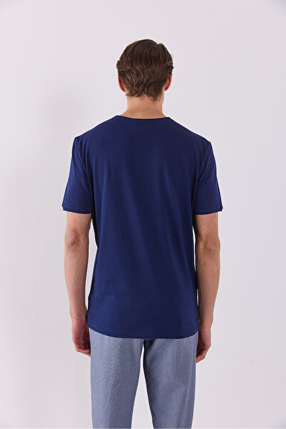 VENA Simon Crew Neck Basic T-Shirt με λεπτομέρεια τσέπης - ΣΚΟΥΡΟ ΜΠΛΕ