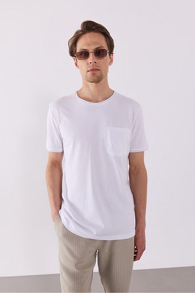 VENA Simon Crew Neck Pocket Detailed Basic T-Shirt - White