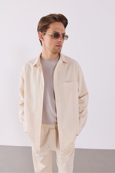 VENA Ανδρικό Φυσικό Πουκάμισο Oversize με τσέπες - NATUREL