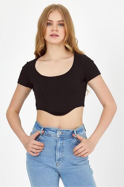VENA Tricou Greta cu guler pătrat - negru