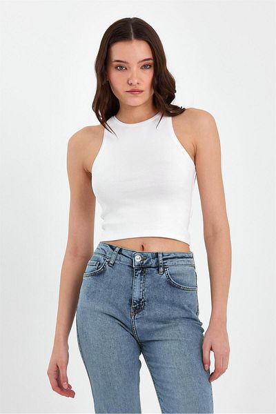 VENA Sandra Halter Top Crop Singlet - Ελεφαντοστού
