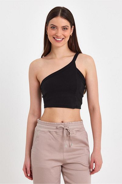 VENA Tricou asimetric Emely cu o singură curea - negru