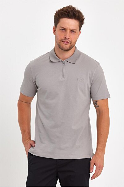 VENA Μπλουζάκι Nicolas Polo με λεπτομέρεια με φερμουάρ - Γκρι