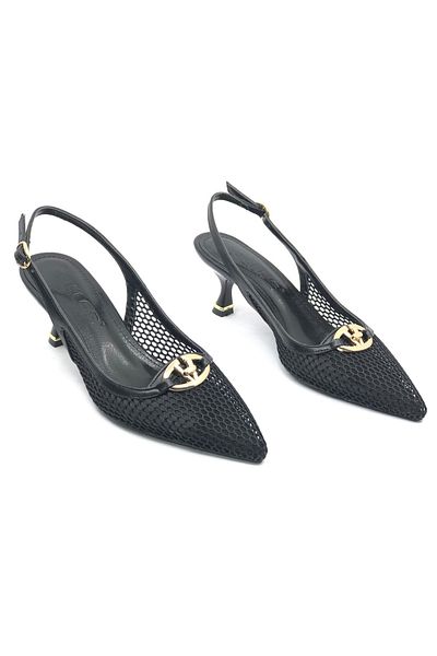 KOCAMANLAR Feles Lace Detailed Open Back Stiletto Women's Heeled Shoes Black