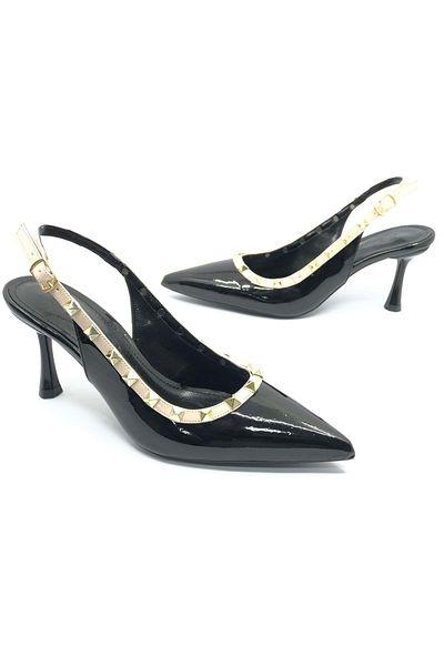 KOCAMANLAR Pantofi cu toc Feles cu dungi cu dungi cu spate deschis, stiletto, NEGRU