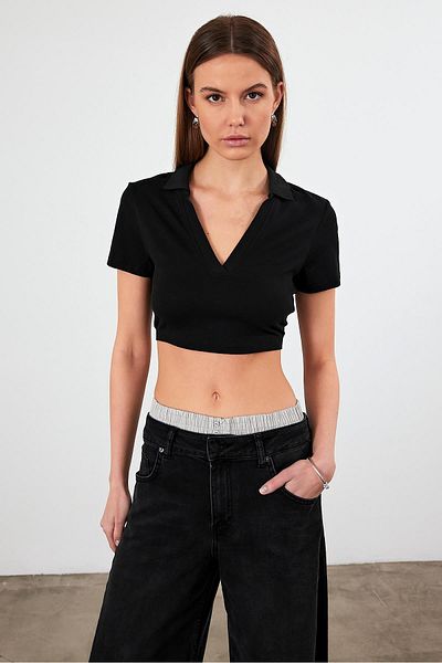 VENA Tricou Maia Polo cu detaliu pe spate - negru
