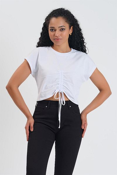 VENA Μπλουζάκι Olivia Crew Neck Gathered Detailed - Λευκό