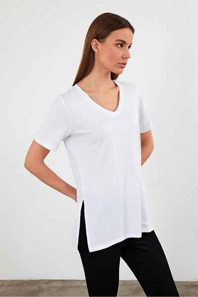 VENA Miranda T-shirt με λαιμόκοψη V με λεπτομέρεια (Modal) - Λευκό