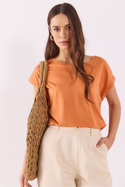 VENA Women's Cindy Orange Crew Neck Modal Regular Fit Regular Cut Basic T-Shirt
