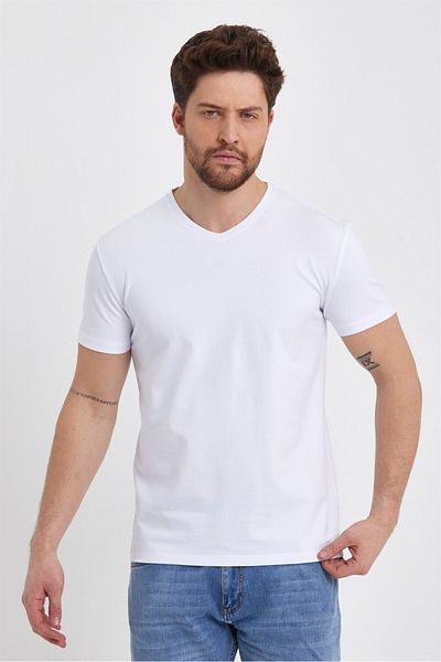 VENA Μπλουζάκι Nick V Neck Slim Fit Basic - Λευκό