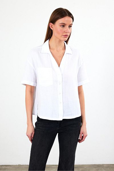 VENA Πουκάμισο Dany με κοντό μανίκι Regular Fit Muslin - Λευκό