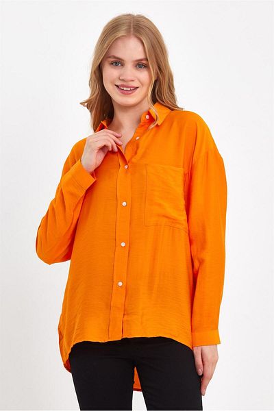 VENA Cămașă Tina Oversize Crinkle - Portocaliu