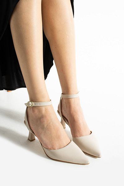 HVZ Exclusive Beige Women's Heeled Shoes (7cm) Wedding, Engagement, Promise, Casual Comfortable Heeled Shoes