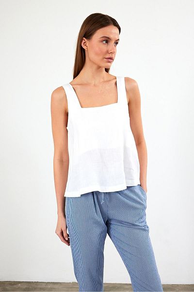 VENA Λινό μπλούζα Doris Square Neck Thick Strap - Λευκό