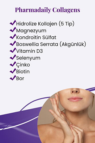 Pharmadaily Collagens 30 Tablet 5 Tip Kolajen, Kondroitin, Boswellia Serrata, Çinko, Vitamin D, Biotin, Selenyum