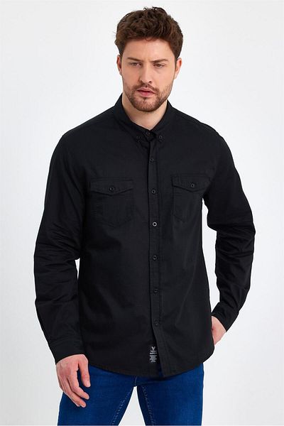 VENA Πουκάμισο Austin Slim Fit Gabardine - Μαύρο