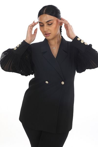 MODAMOR Black Plus Size Suit with Gold Button Detail