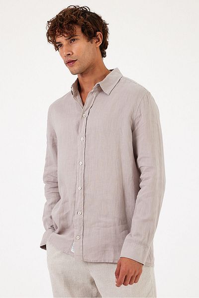 VENA Ανδρικό λινό πουκάμισο Nicolas Grey Regular Fit