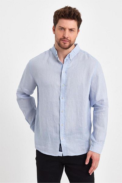 VENA Cămașă din in Nicolas Regular Fit - Albastru