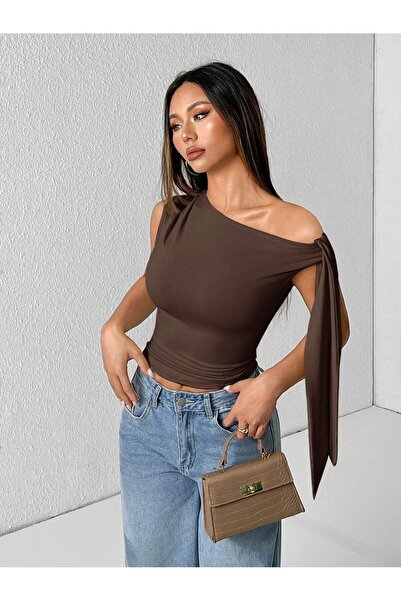 meren like your style Καφέ μακρυμάνικο αμάνικο τοπ, καλοκαιρινή μόδα με λεπτο...