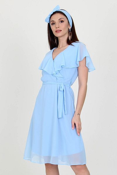 XXL BUTİK Rochie de damă din șifon căptușită albastru bebeluș Btq030