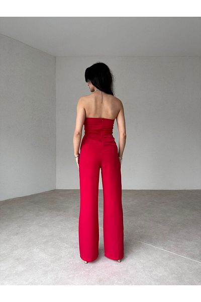 munora butik Heart Collar Strapless Red Jumpsuit