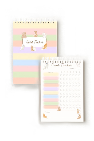 Handeto Kraft تتبع العادات الإنجليزية بموضوع القطط، مخطط يومي، متتبع العادات A5، دفتر الروتين، مخطط