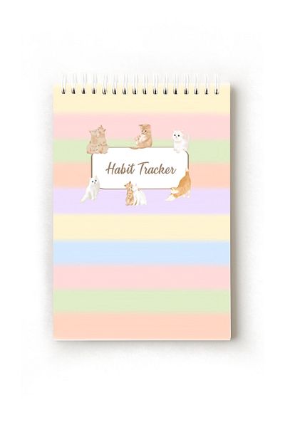 Handeto Kraft Cat Themed English Habit Tracker, Daily Planner, A5 Habit Tracker, Routine Notebook, Planner