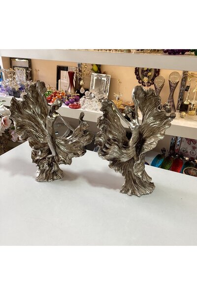 Gold home design Dansçı Kız 2’Li Biblo Gümüş Renk