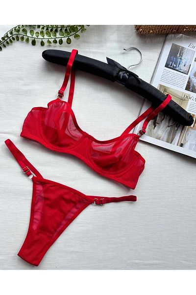 RUYAZ Underwire Tulle Transparent Women's Red Underwear Bra Suit New Year's Special